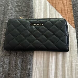 Ellen Tracy Black Quilted Zip Wallet